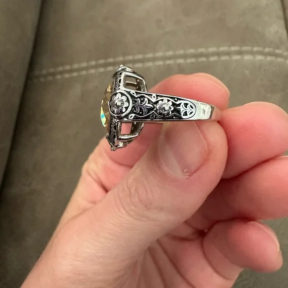 Sterling Silver 925 Simulated Yellow Diamond Ring - Picture 5 of 13